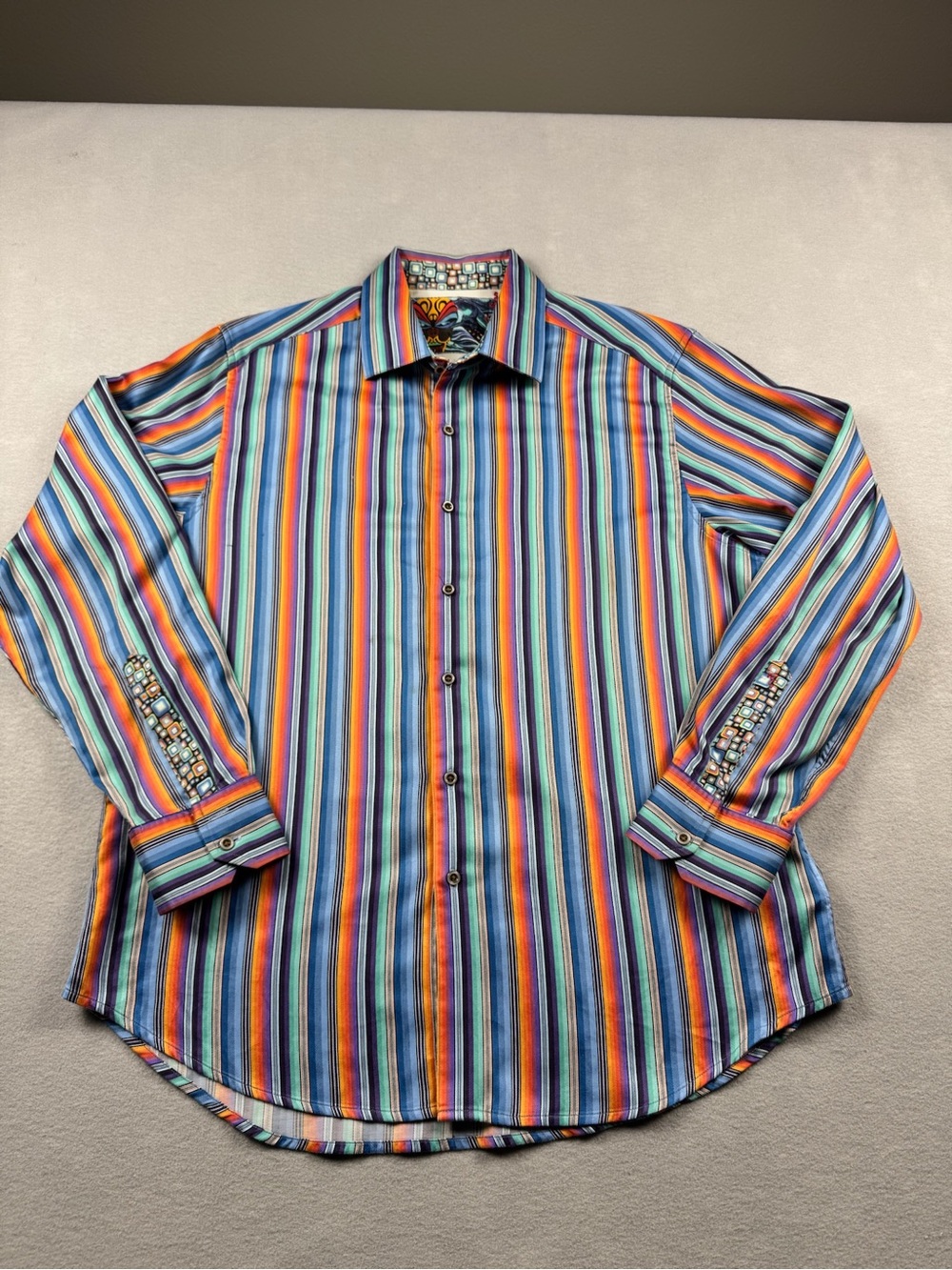 Robert Graham XL Colorful Stripe Flip Cuff Mens Long Sleeve Button Up Shirt Mask